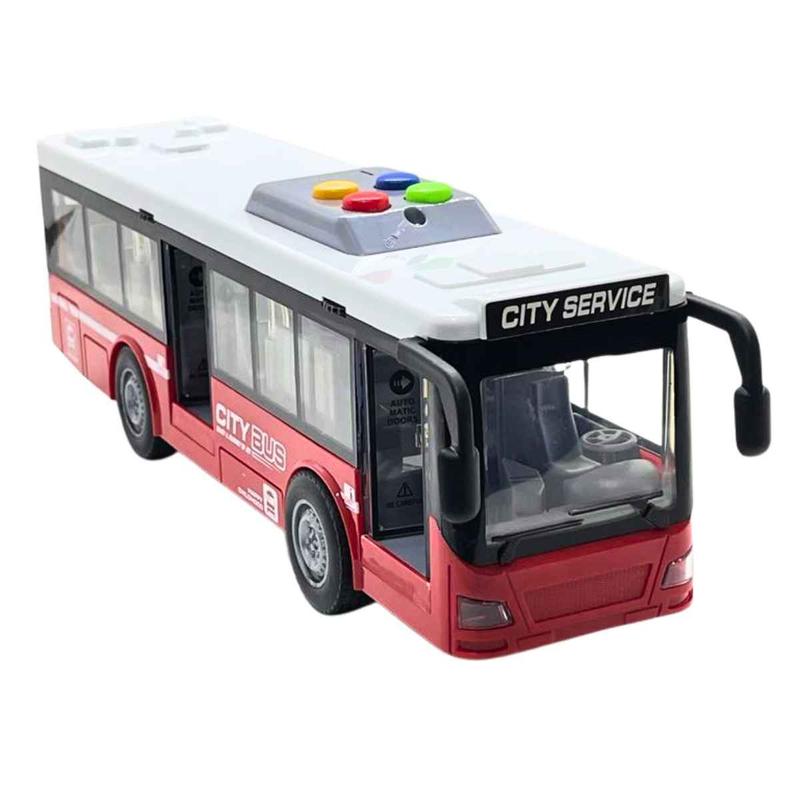 Onibus Brinquedo Com Sons Luzes Fricção Abre Porta Miniatura 27cm